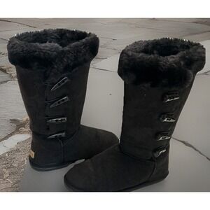 APRES by Lamo Suede Below Knee Boots Faux Fur Lined w/Fluffy Cuffs Womens US 11